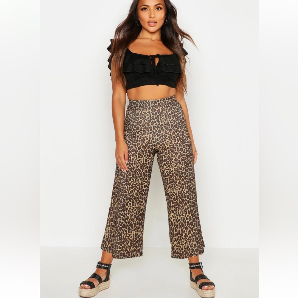 Petite Rib Leopard Print Culottes
